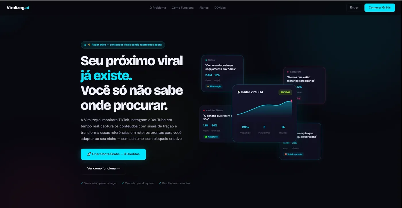 Página inicial da Viralizey.ai